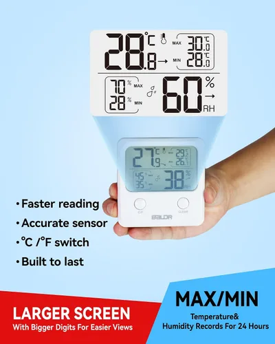 Miniatura 3 de BALDR Sensor digital de humedad y termómetro - Monitor de habitación interior, medidor inalámbrico de temperatura y humedad