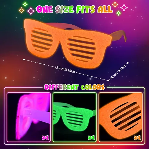 Miniatura 4 de Mega-L - 12 lentes que brillan en la oscuridad, suministros de fiesta que brillan en la oscuridad, anteojos fluorescentes de luz negra neón, regalos