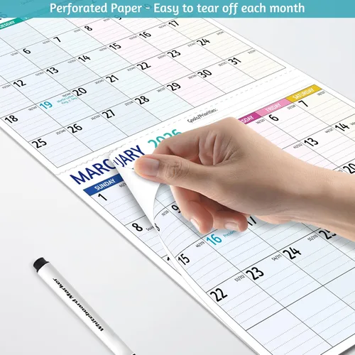 Miniatura 5 de Calendario de Pared 2026 - Calendario de 3 Meses 2026 Vertical, Enero 2026 - Diciembre 2026, Calendario de Pared de 3 Meses 2026, 11 x 26 Pulgadas