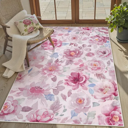 Miniatura 26 de Lahome Alfombra Floral Lavable de 3 x 5 Pies, Alfombras Pequeñas para Dormitorio, Suave Antideslizante, Alfombras para Entrada, Alfombra de Pila