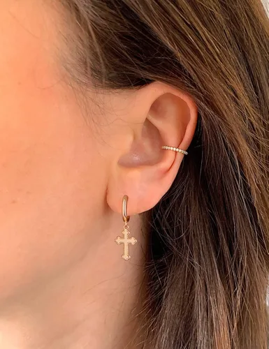 Miniatura 2 de VACRONA - Aretes tipo arracadas para mujer, chapados en oro de 14 quilates, diseño de aro de arracada