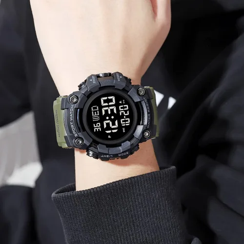 Miniatura 5 de Fanmis Reloj digital digital multifunción para hombre, electrónico, impermeable, con alarma, reloj deportivo de cuarzo, Azul Patchwork