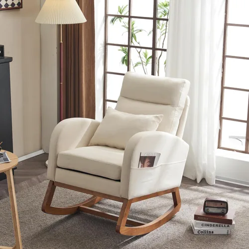 Miniatura 15 de VINGLI Silla de columpio de felpa de estilo teddy con asiento bajo, silla de columpio tapizada en bouclé para cuarto de bebé con bolsillos Forro