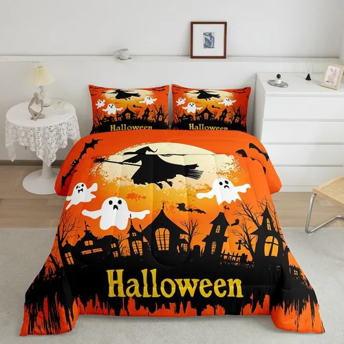 Miniatura 31 de Erosebridal Juego de ropa de cama de murciélago de Halloween, tamaño individual, juego de edredón de estrellas con purpurina y galaxia para niños