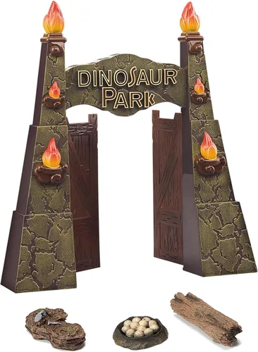 Puerta de Parque de Dinosaurios Realista de 12 Pulgadas con Tronco, Nido de Huevos, Piedra, Gran Adición a Juguetes de Dino, Camiones o Juguetes de