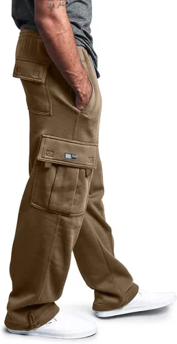 Pantalones deportivos tipo cargo de forro polar pesado para hombre, cintura elástica, cordón ajustable, ajuste holgado, con bolsillos