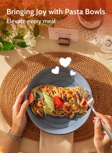 Miniatura 3 de Sweese Juego de 6 cuencos para pasta, platos de ensalada de cerámica de 30 onzas para lavavajillas y microondas, cuencos de ensalada sólidos