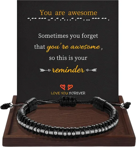 Miniatura 29 de Regalos inspiradores para hombres, pulseras con código morse, pulseras para hombre, regalos de graduación para él, Día del Padre, pulsera de cuero