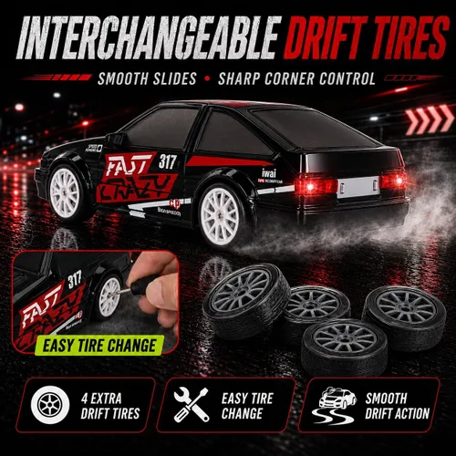 Miniatura 3 de Liberty Imports RC Drift Car 1/24 2.4GHz 4WD Control remoto Sport Racing Vehículo en carretera con luz LED, baterías y neumáticos de deriva