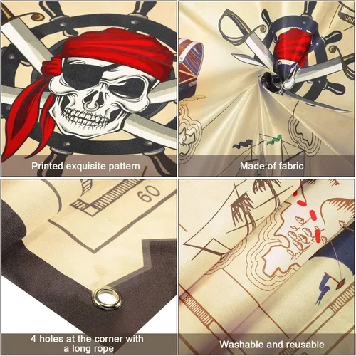 Miniatura 4 de Blulu Juego de lanzamiento de bolsas de puf pirata con 3 bolsas de frijoles para niños, decoraciones de fiesta temática pirata de Halloween