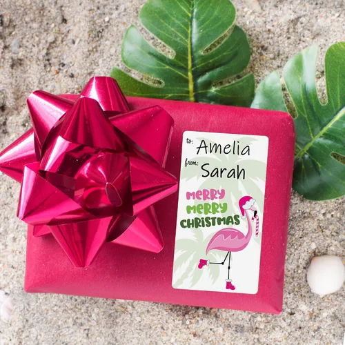 Miniatura 6 de Etiquetas de regalo de Navidad de flamenco rosa, etiquetas de regalo de Navidad tropicales para despegar y pegar, 42