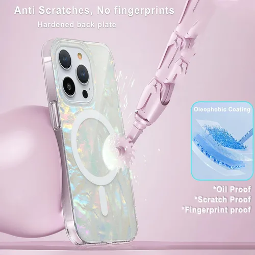 Miniatura 4 de Funda MagSafe para iPhone 15 Pro para mujeres y niñas, funda magnética iridiscente con purpurina iridiscente de ópalo perlado