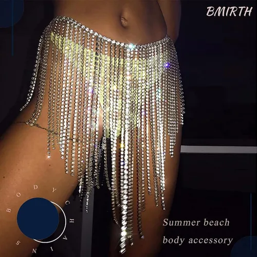 Miniatura 4 de Cadena para el cuerpo de diamantes de imitación de plata en capas de cintura para el vientre de la playa, arnés de playa, joyería para mujeres