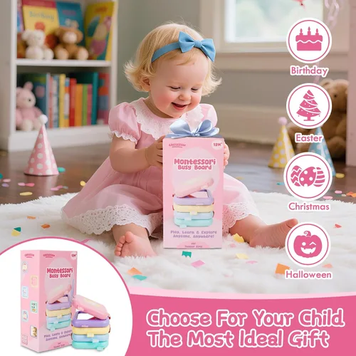 Miniatura 7 de GRESEESM Juguetes Montessori para niñas de 1 año, regalos, tablero de actividades para niños pequeños, juguetes sensoriales de aprendizaje y viaje