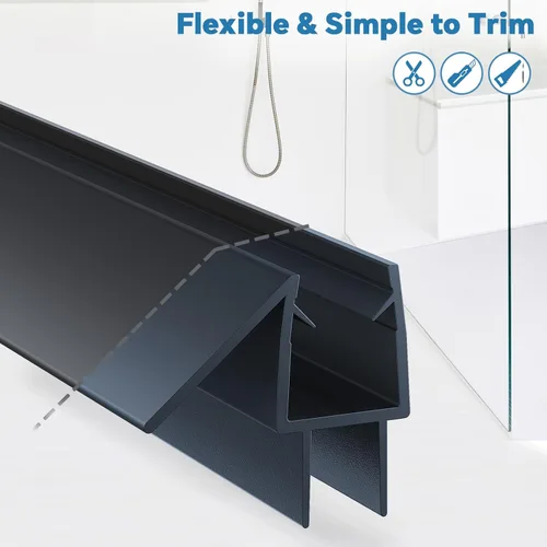 Miniatura 6 de Sello inferior de puerta de ducha, tira de sello de 2 piezas, PVC transparente, 36" de longitud, se ajusta a vidrio de 10 mm de espesor, previene