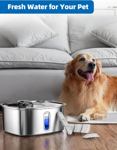 Miniatura 7 de Fuente de agua para perros grandes, fuente de acero inoxidable para perros de 9 l/2.4 galones con ventana visible y filtración, dispensador