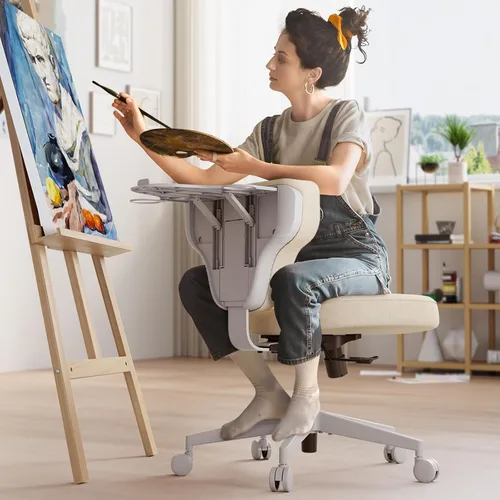 Miniatura 3 de Silla de oficina Newtral Criss Cross con patas cruzadas con bandeja oculta, asiento extra ancho sin brazos cómodo para escritorio y computadora
