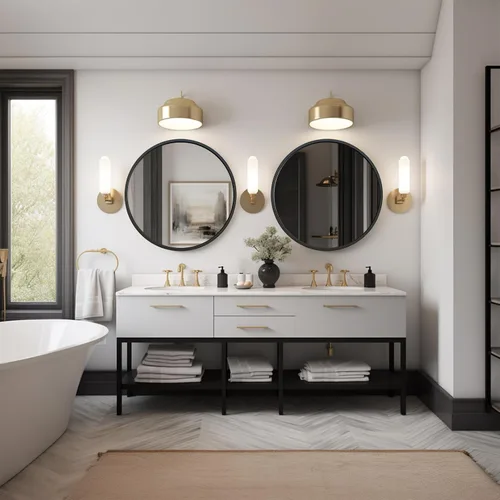 Miniatura 4 de G-LEAF Espejo redondo negro de 32 pulgadas para tocador de baño, entrada, sala de estar, espejo de baño redondo para pared