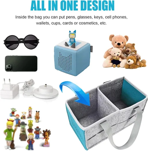Miniatura 2 de Bolsa de mano para Toniebox Starter Set, funda de transporte al aire libre, bolsa de mano portátil para reproductor de audio Toniebox y figuras Azul