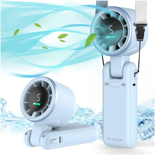 Miniatura 14 de PlayHot Ventilador turbo portátil de mano, de 5 velocidades, funciona con pilas, hasta 12 horas de batería, de mano 3 en 1, con refrigeración Air