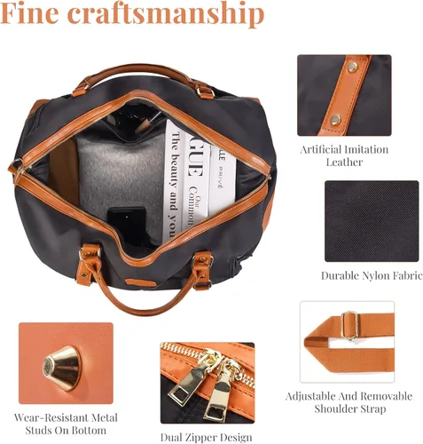 Miniatura 17 de Oflamn Bolsa de fin de semana para mujer, bolsa de lona para la noche, bolsa de viaje grande, bolsa de viaje con compartimento para zapatos, juego
