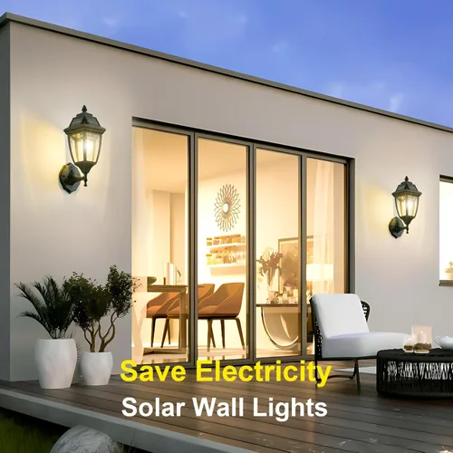 Miniatura 7 de Paquete de 2 luces solares para porche, luces solares con sensor de movimiento para exteriores, luces de pared solares de aluminio para exteriores
