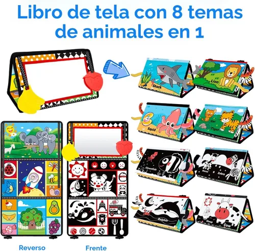 Miniatura 2 de Juguetes para bebés de 0 a 6 meses – Juguete para bebé con espejo de bebé con libro de tela, juguete de bebé de alto contraste en blanco y negro