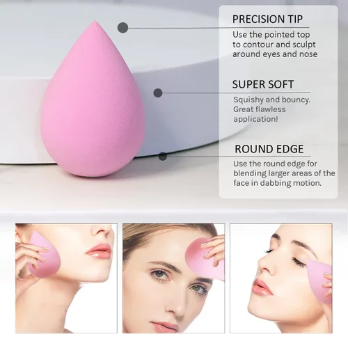 Miniatura 4 de Juego de 6 esponjas de maquillaje – Esponja suave de belleza para base, crema y polvo (rosa claro)