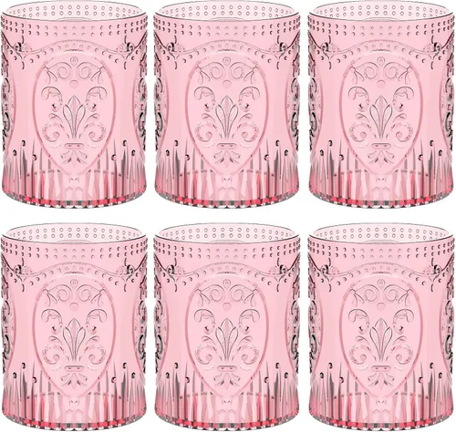 Miniatura 31 de Qinyoung 24 Vasos de Plástico Vintage para Beber de 8.5oz Copas de Vino Retro en Relieve Sin Pie Irrompibles Reutilizables para Baby Shower Negro