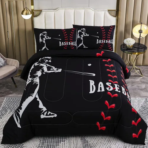 Miniatura 11 de MWMWMW Juego de edredón deportivo para niños, juego de ropa de cama para niños, juego de edredón de 3 piezas, tamaño matrimonial con 1 funda