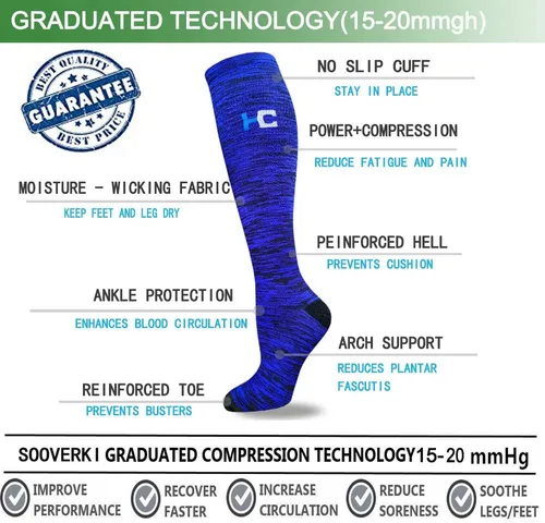 Miniatura 31 de Sooverki - Calcetines de compresión de cobre para circulación, para mujeres y hombres, 6 pares, para correr, atletismo, medicina, enfermería, viajes