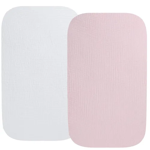Miniatura 12 de Sábanas ajustadas de muselina compatibles con Snoo Smart Sleeper, Dream On Me Lacy Portable, Safety 1st Sleeper Bassinet, 2 paquetes de sábanas Hoja