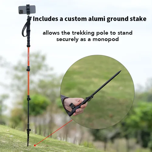 Miniatura 5 de Selfie Trekking Pole – Ultralight 7075 Aluminum Hiking Poles with Built-in 1/4” Mount, Selfie Clamp, Tripod & Camera Kit – Adjustable Flip-Lock
