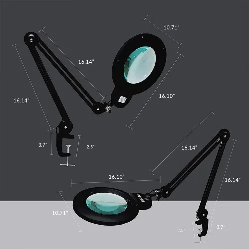Miniatura 8 de Neatfi XL lupa LED bifocal, lente acrílica de 7 pulgadas, aumento 5D/20D, manos libres, luz regulable, 168 LEDs SMD, brazo ajustable