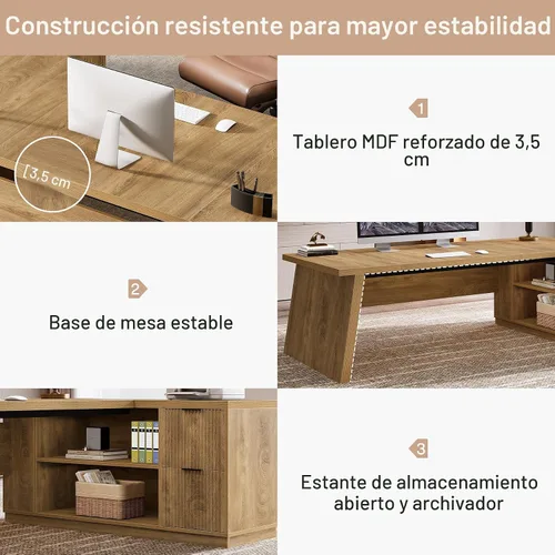 Miniatura 5 de Tribesigns Escritorio en forma de L de 78 pulgadas con cajones, escritorio ejecutivo grande con archivador y estantes, mesa de esquina moderna