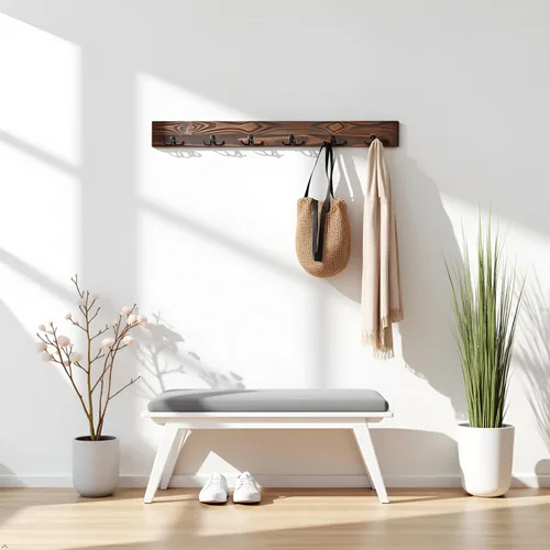 Miniatura 2 de Alaterre Furniture Pomona - Perchero de entrada – Moderno perchero rústico de 48 pulgadas montado en la pared con 6 ganchos – Madera maciza y ahorro