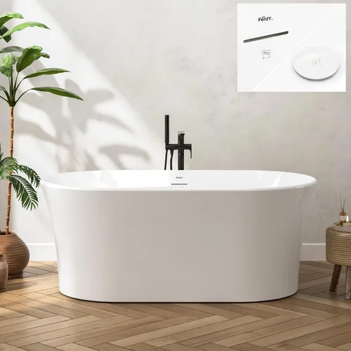 Miniatura 25 de FerdY Tahiti - Bañera independiente de 67" con forma ovalada elegante, bañera aislada de doble pared brillante con color blanco, con centro