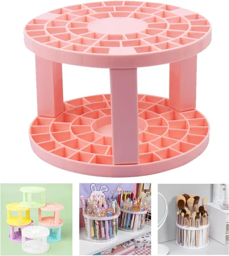 Miniatura 12 de Soporte redondo de plástico para pinceles y organizador de 50 agujeros, organizador de pintura acrílica para manualidades y brochas de maquillaje