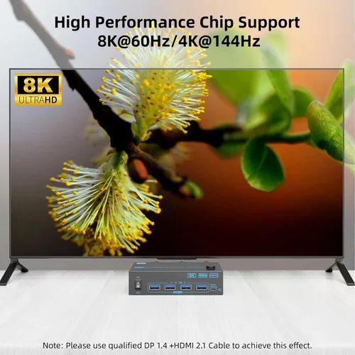 Miniatura 4 de Conmutador KVM 2 Monitores 2 Computadoras 8K Displayport 1.4 y HDMI 2.1 Monitor dual USB 3.0 2 IN 2 Out KVM Switch para 2 PC Compartir 2 Pantallas