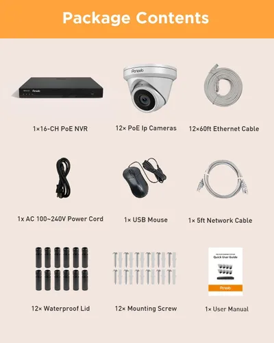 Miniatura 8 de Sistema de cámara de seguridad de 16 canales PANOOB, 12x cámara IP de 5 MP con cable para exteriores tipo torreta/domo PoE, detección AI de humanos