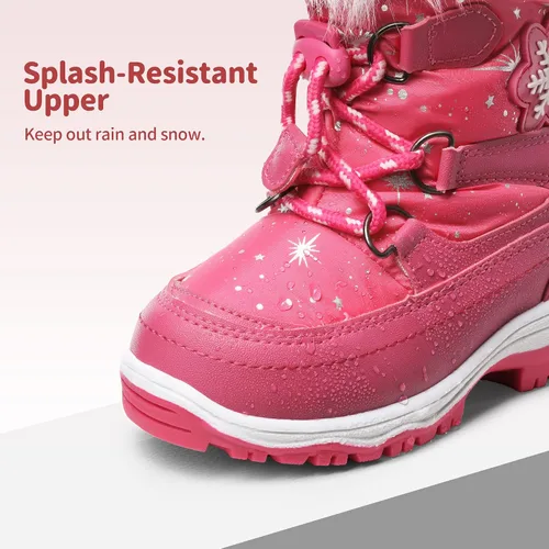 Miniatura 3 de DREAM PAIRS Botas de nieve para niños y niñas, antideslizantes, con forro de piel sintética de media pantorrilla, zapatos de invierno para niños