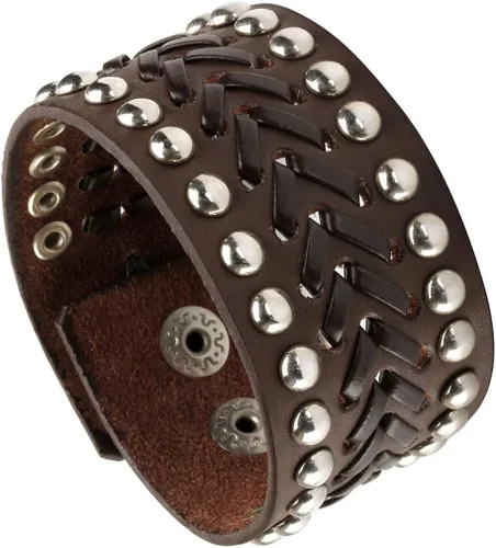 Miniatura 5 de Eigso Pulsera de cuero punk para hombres y mujeres, estilo retro, vintage, remache, pulsera ajustable