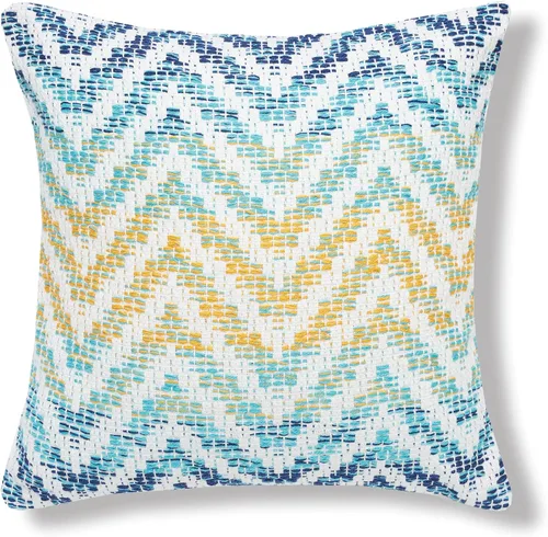C&F Home Almohada tejida de color azul y amarillo de 18 x 18 pulgadas para sofá, sofá o cama, 18 x 18 pulgadas, color azul