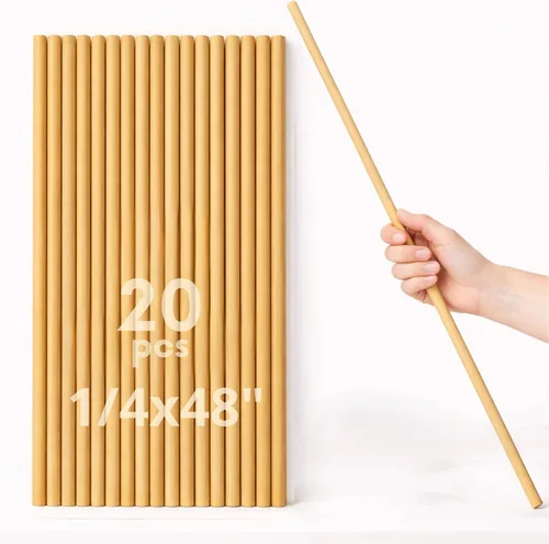 Miniatura 14 de 10 varillas de bambú de 1/2 pulgadas x 48 pulgadas de largo, clavijas redondas de madera para manualidades, proyectos escolares, palos de madera