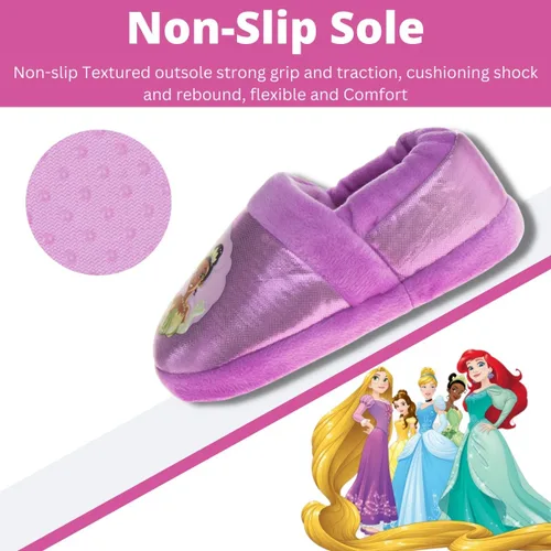 Miniatura 4 de Disney Pantuflas de princesa para niñas - Pantuflas peludas enredadas, sirenita, la bella y la bestia (talla 5-10 niñotalla 11-12 niña)