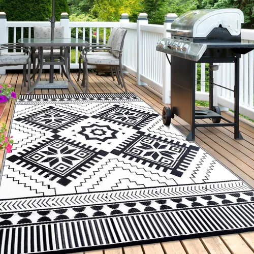 Miniatura 6 de Alfombra Impermeable para Exteriores 9x12 pies, Tapete de Paja de Plástico Reversible Boho para Patio RV Terraza Porche Patio Trasero Balcón Camping