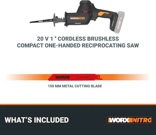 Miniatura 8 de WORX Sierra recíproca inalámbrica compacta de 20 V, longitud de carrera de 1 pulgada, motor sin escobillas para un 50% más de tiempo