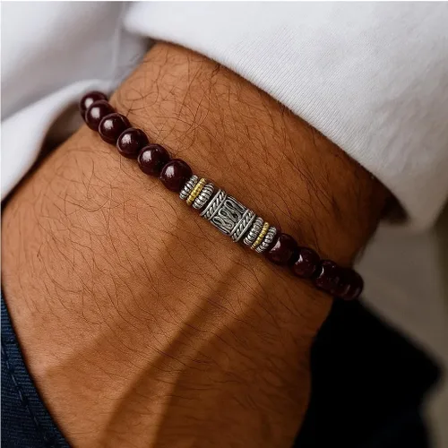 Miniatura 2 de Kartini Studio Garnet Bracelet, Men's Garnet and Sterling Silver Beads Bracelet