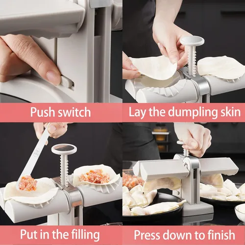 Miniatura 2 de Molde Automático para Hacer Dumplings de Doble Cabezal para el Hogar, Prensa para Hacer Dumplings con Almohadilla de Amasado, 2 Herramientas