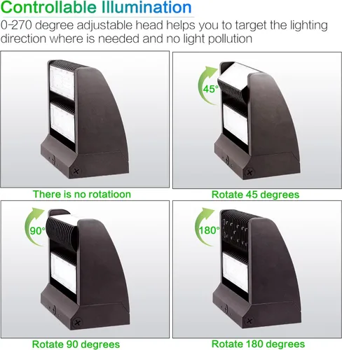 Miniatura 3 de Paquete de luz LED de pared de 80 W, 10800 lm 5000 K cabeza giratoria ajustable, luz de seguridad comercial IP65 para almacén, edificio, listado UL